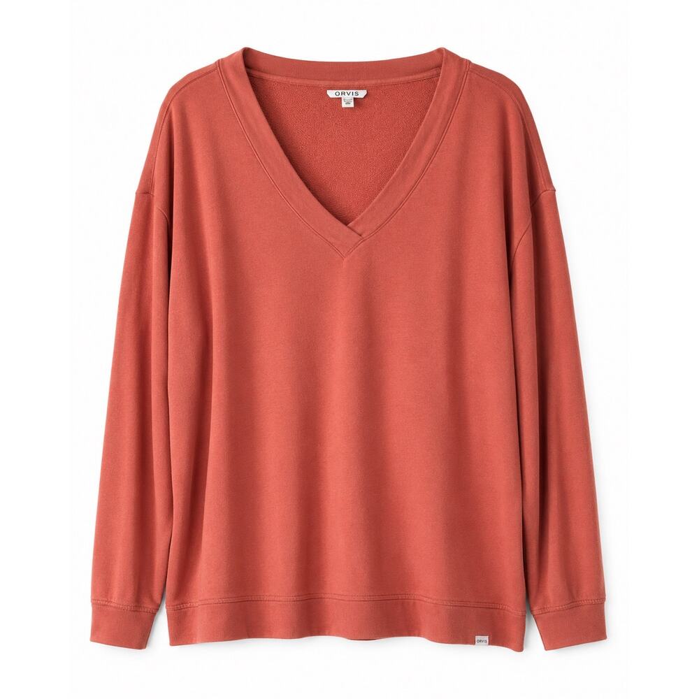 Orvis Womens XXL Extra Extra Large V-Neck Sweatshirt Terracotta Modal Athleisure